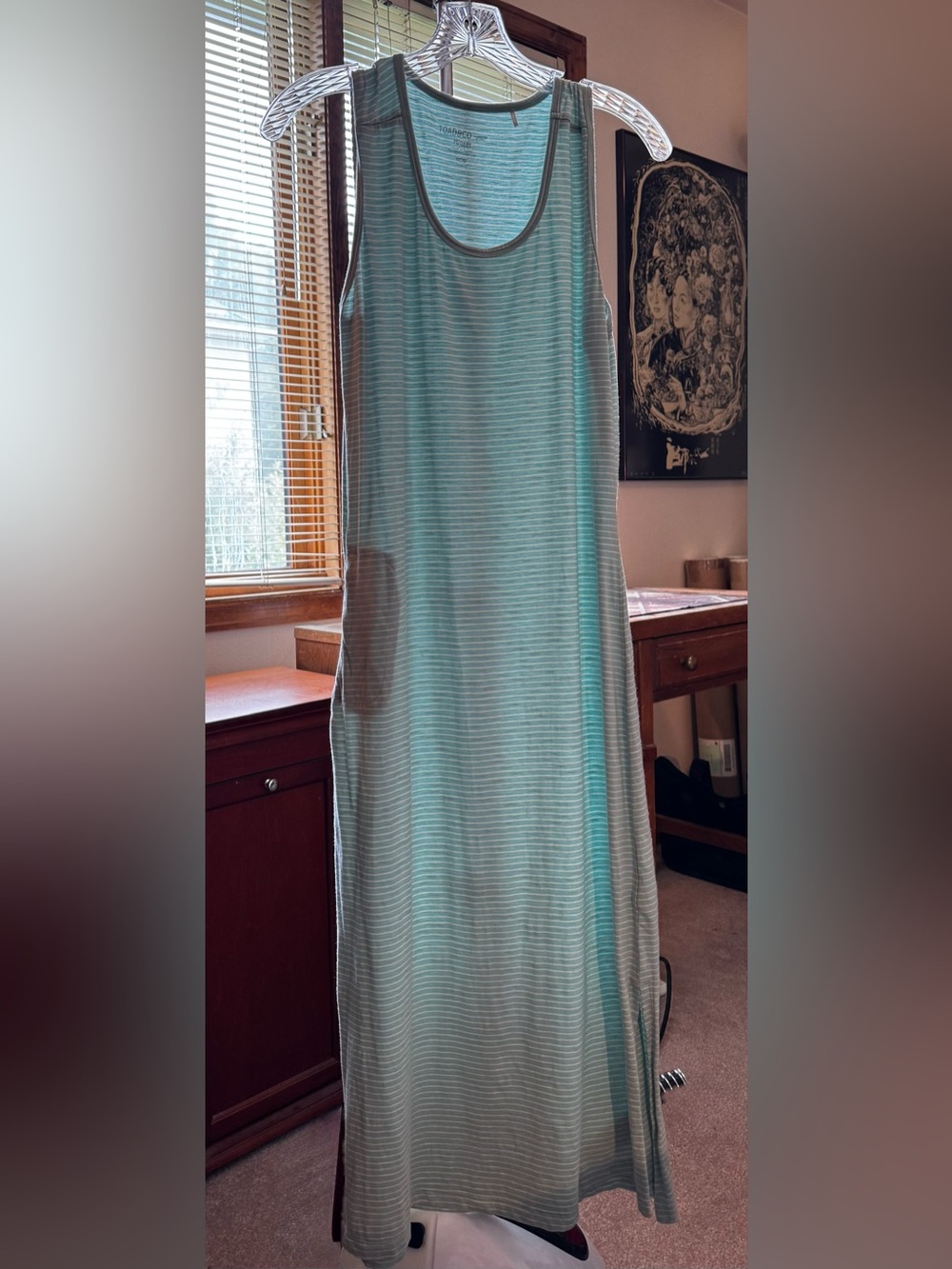 Toad&Co Samba Paseo Midi Sleeveless Dress - Green & White Striped Sz M - Picture 4 of 9